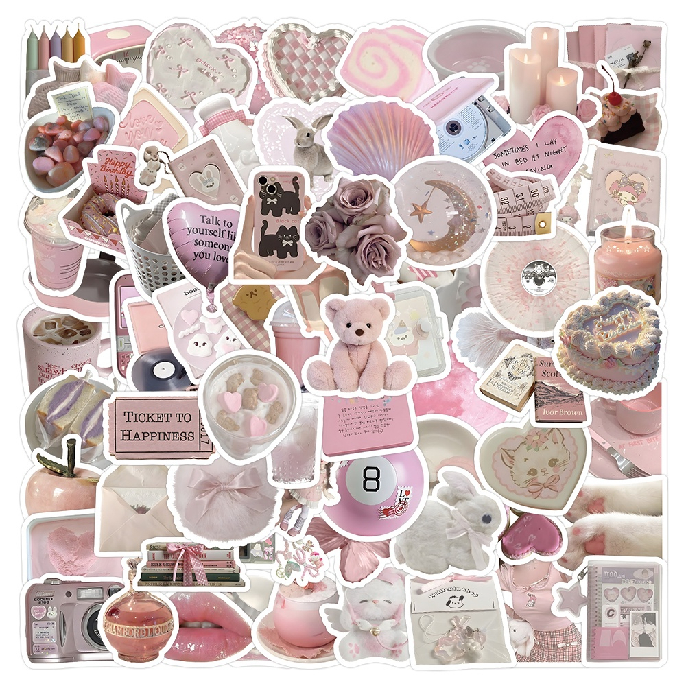 Set 100 sticker màu hồng phong cách đơn giản hình dán màu hồng dễ ...