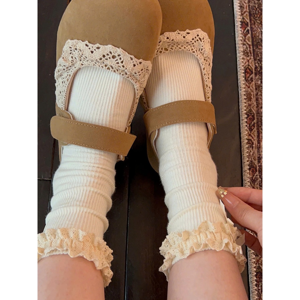 Tất nữ dáng lửng phối ren kem bèo 2 nơ nhỏ phong cách tiểu thư nhẹ nhàng, vớ cotton mềm co giãn dễ phối đồ Daldanlovely