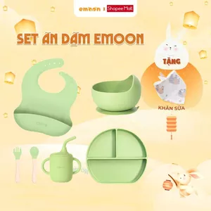 Bộ ăn dặm silicone Emoon 6 món cho bé từ 5 tháng tuổi an toàn, kháng khuẩn