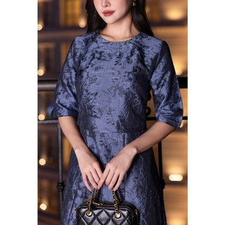 SWANLAKE | Váy Đầm Maxi Nữ Vải Gấm Hoa Tafta Cổ Tròn Tay Lỡ Có Túi Sang Trọng Đi Tiệc D13378
