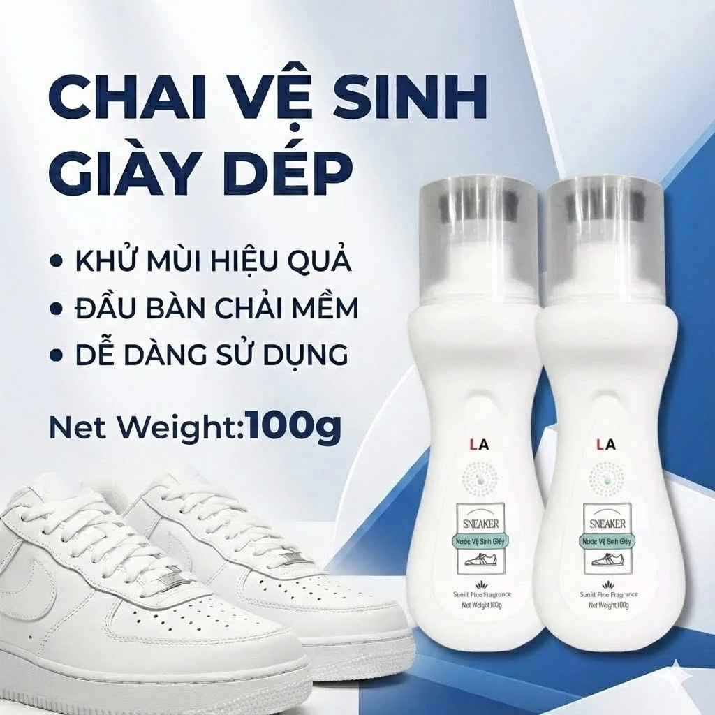 Nước Tẩy Giày Dép 100ml – Làm Sạch, Làm Trắng, Khử Mùi Hiệu Quả, Chai Vệ Sinh Giày-Chai Vệ Sinh Giày Dép Kèm Đầu Cọ Mềm