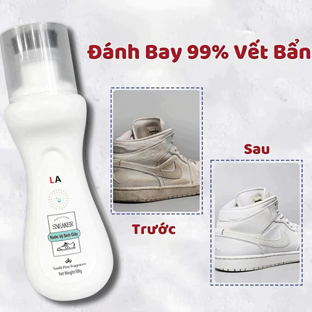 Nước Tẩy Giày Dép 100ml – Làm Sạch, Làm Trắng, Khử Mùi Hiệu Quả, Chai Vệ Sinh Giày-Chai Vệ Sinh Giày Dép Kèm Đầu Cọ Mềm