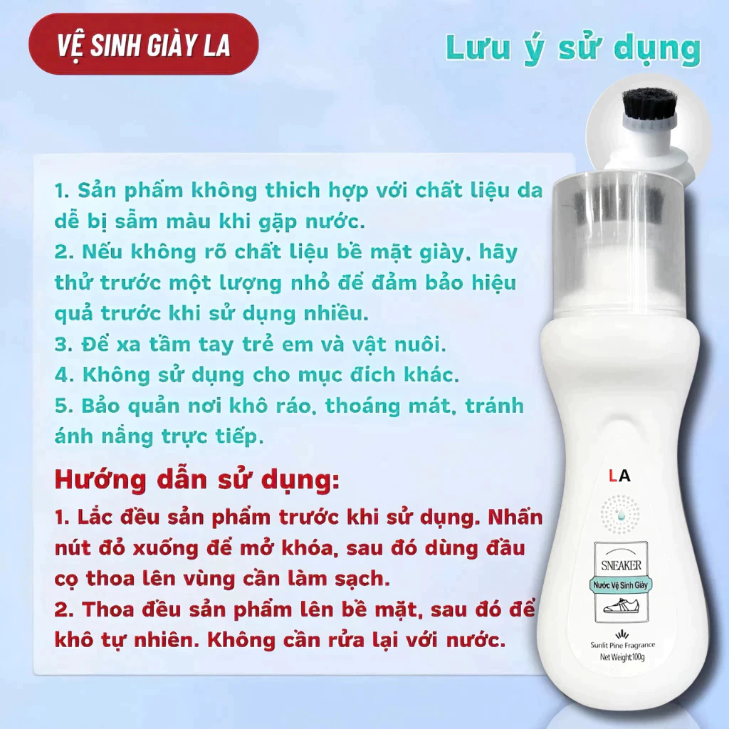 Nước Tẩy Giày Dép 100ml – Làm Sạch, Làm Trắng, Khử Mùi Hiệu Quả, Chai Vệ Sinh Giày-Chai Vệ Sinh Giày Dép Kèm Đầu Cọ Mềm