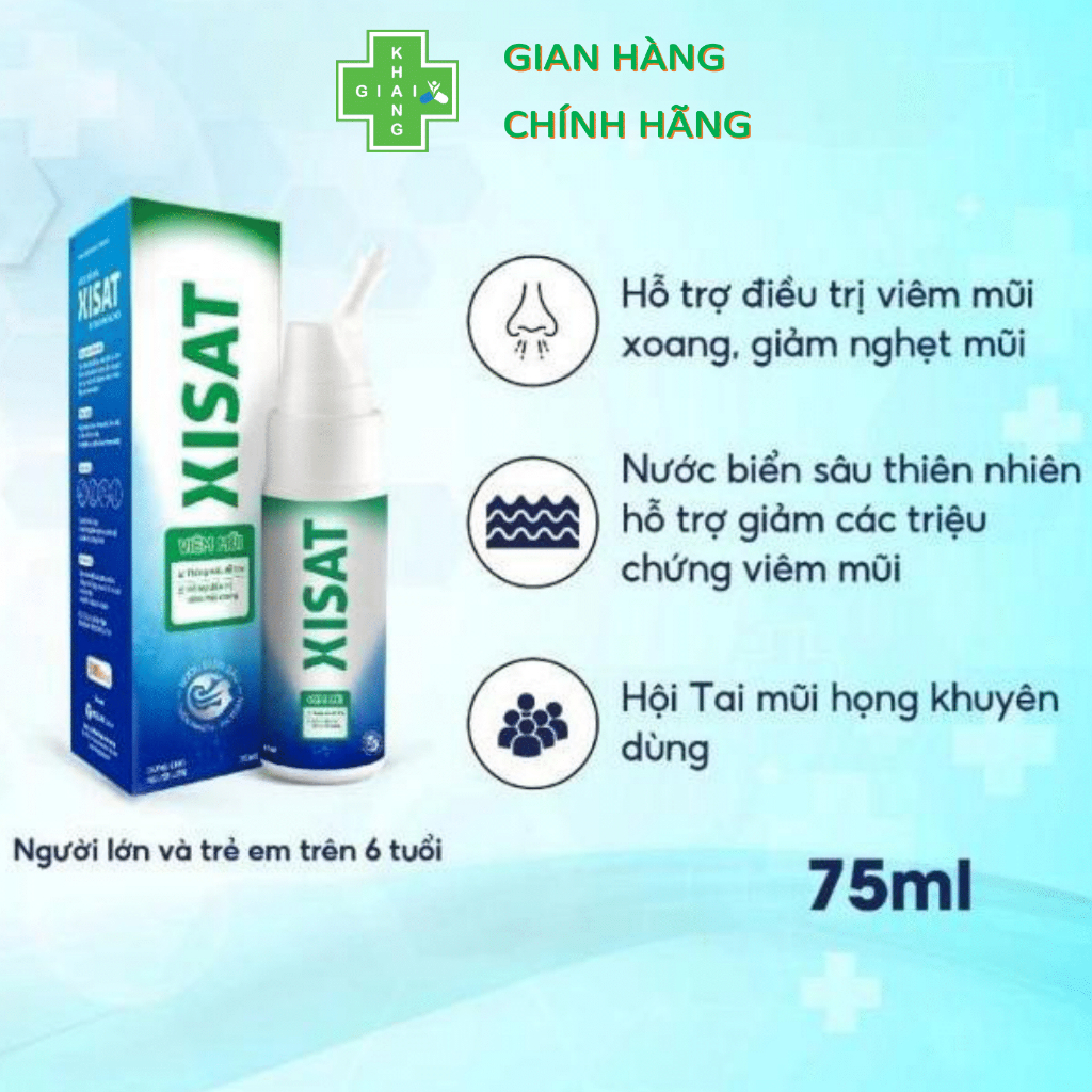 Xịt mũi nước biển sâu XISAT XANH LÁ dành riêng cho người viêm xoang (Chai 75ml)