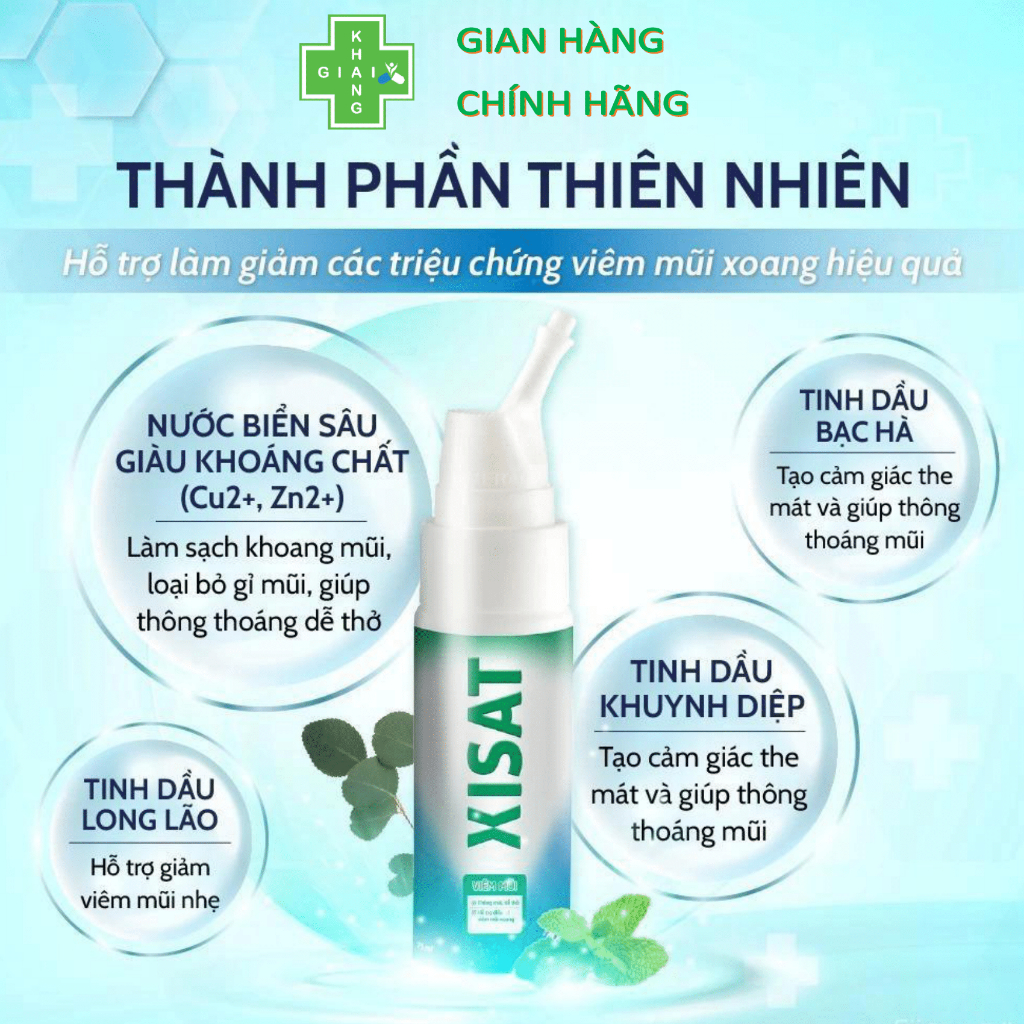 Xịt mũi nước biển sâu XISAT XANH LÁ dành riêng cho người viêm xoang (Chai 75ml)