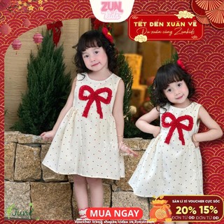 Đầm Bé Gái Chấm Bi Có Nơ C6097 | Váy Công Chúa Dễ Thương Mặc Noel – Tết – Dự Tiệc