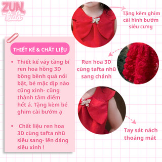 Váy Bé Gái Ren Hoa Hồng 3D C6123 | Váy Công Chúa Tầng Bí Bồng Bềnh, Phối Tafta Nhũ Cao Cấp