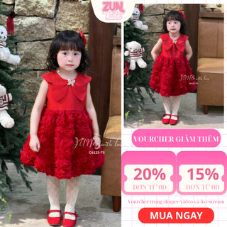Váy Bé Gái Ren Hoa Hồng 3D C6123 | Váy Công Chúa Tầng Bí Bồng Bềnh, Phối Tafta Nhũ Cao Cấp