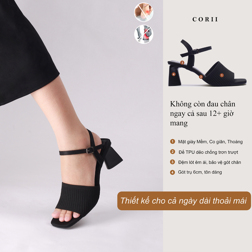 CORII - Giày Sandal Cao Gót Mũi Vuông TẾT 2026 Thời Trang và Thoải Mái  - CR6T261 Đen