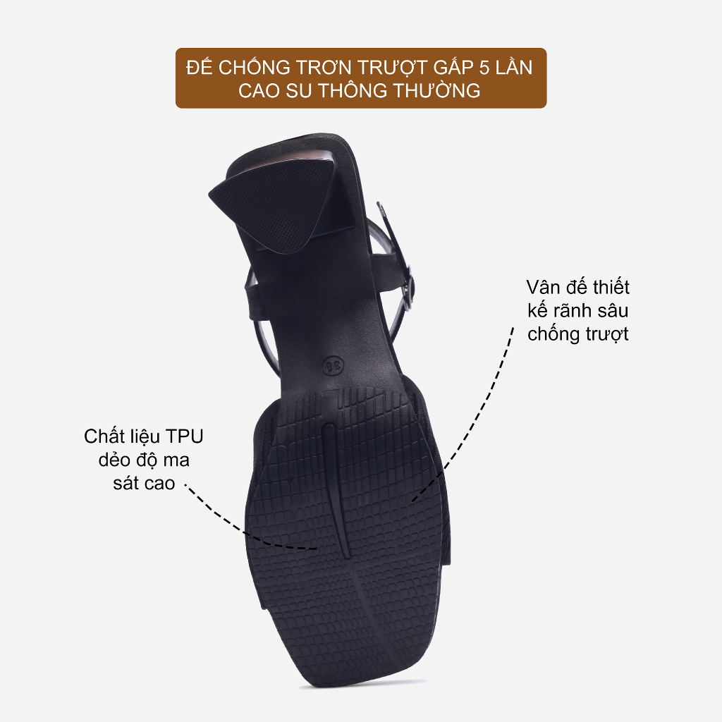 CORII - Giày Sandal Cao Gót Mũi Vuông TẾT 2026 Thời Trang và Thoải Mái  - CR6T261 Đen