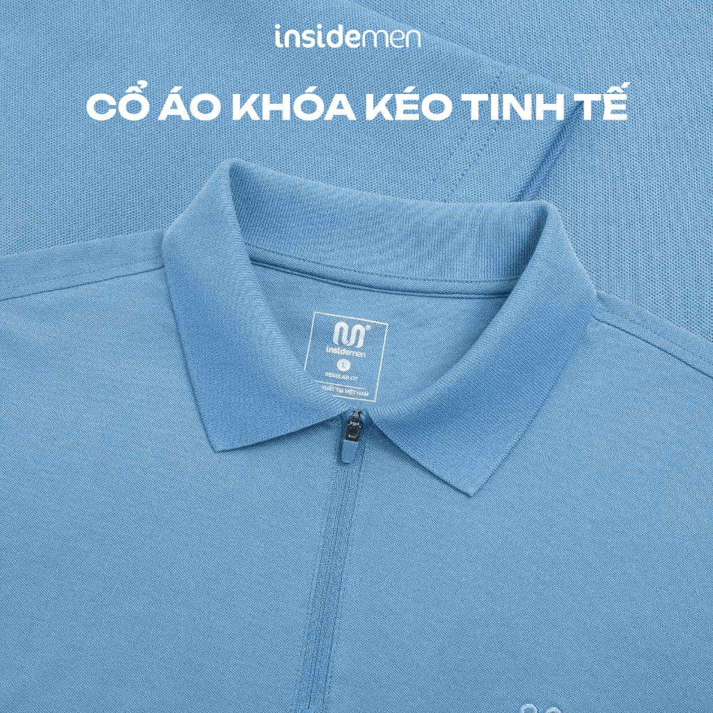 Áo Polo Nam Insidemen Cotton Thoáng Khí Cổ Dệt Kéo Khóa Regular Fit IPS095EDP01