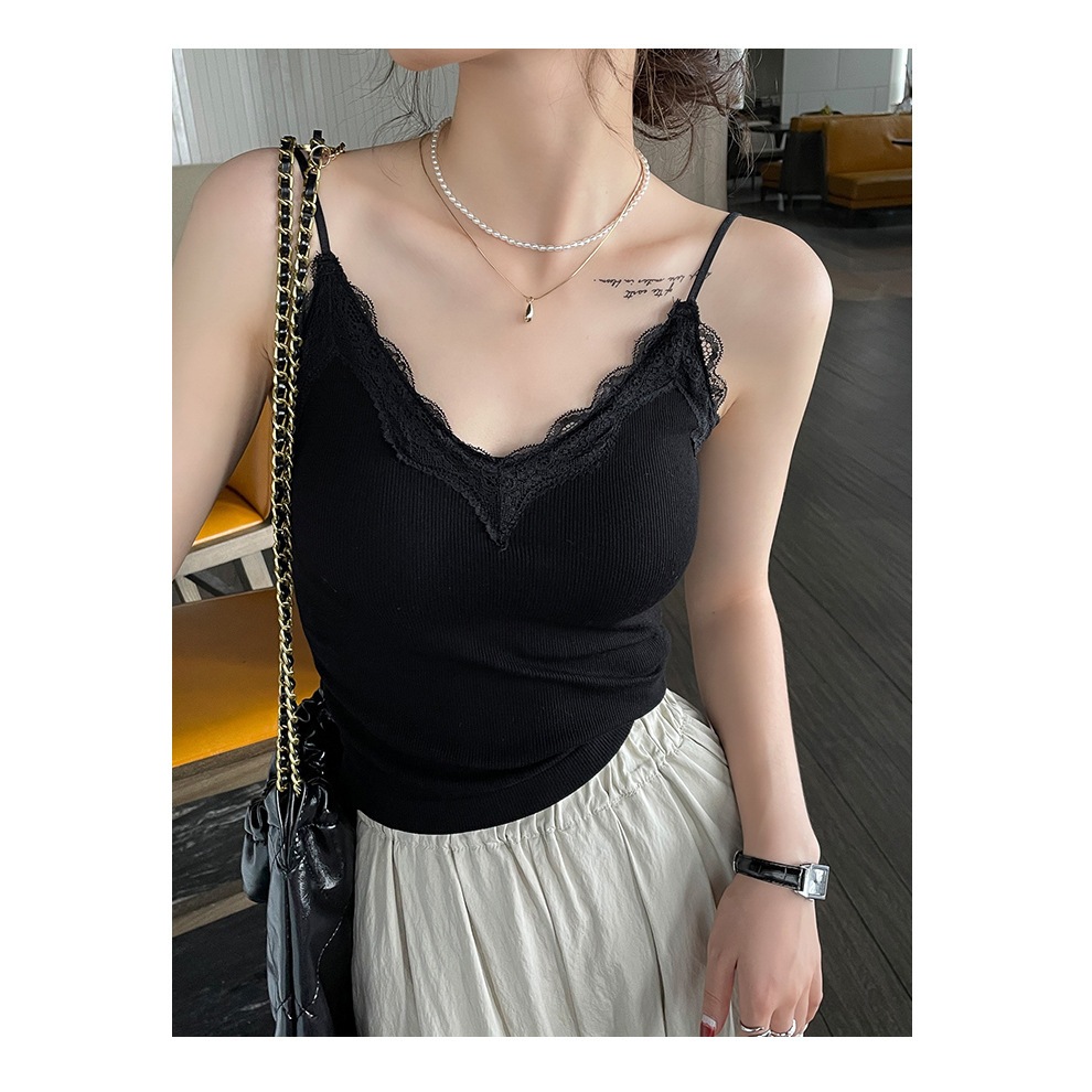 Áo camisole ren mùa hè 2025 có mút ngực, ôm dáng , lưng quấn, áo ngắn mặc trong, áo tanktop