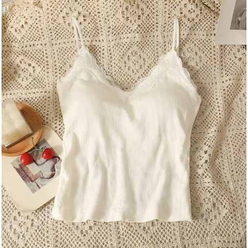 Áo camisole ren mùa hè 2025 có mút ngực, ôm dáng , lưng quấn, áo ngắn mặc trong, áo tanktop
