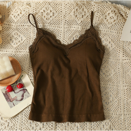 Áo camisole ren mùa hè 2025 có mút ngực, ôm dáng , lưng quấn, áo ngắn mặc trong, áo tanktop