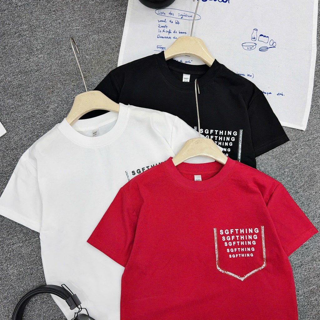 Áo Phông Cotton Cộc Tay cho bé Trai IN TÚI CHỮ, Chất Cotton Mềm Mịn, Thấm Hút Tốt, Dáng Basic, Size từ 17-60kg