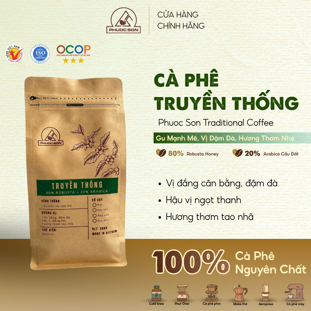 Cà phê Truyền Thống Phước Sơn - Cà phê rang xay tự nhiên công nghệ cao từ Lâm Đồng
