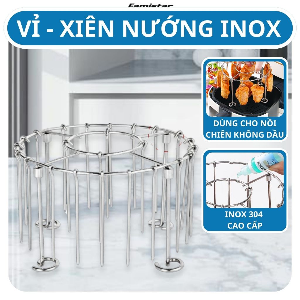 Vỉ Nướng Nồi Chiên Không Dầu Inox 430 - Kèm 24 Xiên Nướng - nồi chiên không dầu Famistar