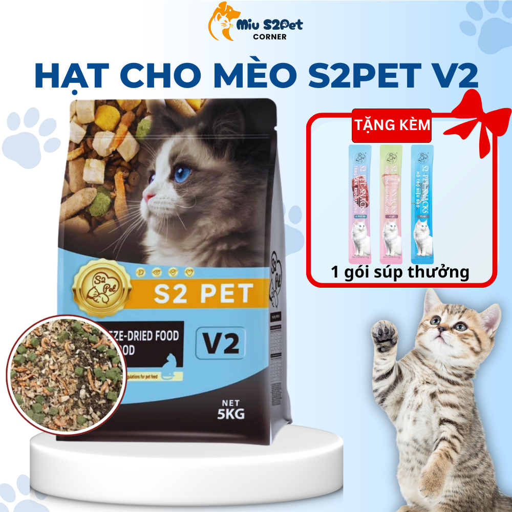 [TÚI 5KG] Hạt Cho Mèo S2Pet V2  – Đạm 32%, Siêu TOPPING 55%, Dễ tiêu hoá, Phù hợp mèo mọi lứa tuổi