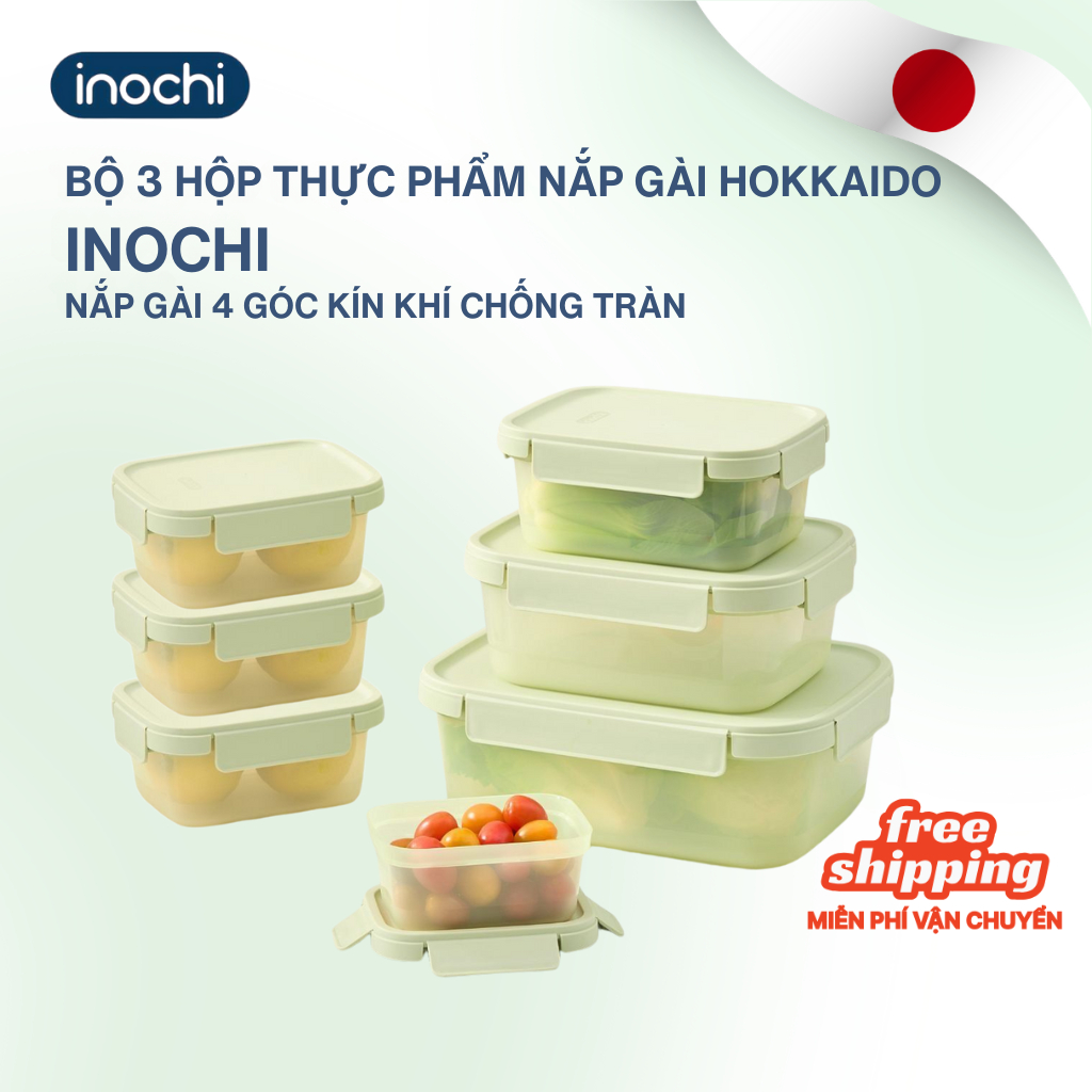 Bộ 3 hộp thực phẩm NẮP GÀI Hokkaido từ nhựa nguyên sinh kháng khuẩn, khử mùi, màu pastel xinh xắn