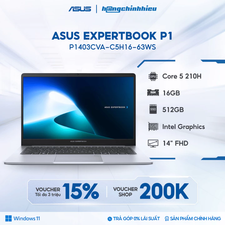 [TẶNG OFFICE HOME 2024] Laptop ASUS Văn phòng ExpertBook P1 P1403CVA-C5H16-63WS Core 5-210H / 16GB / 512GB / 14' FHD