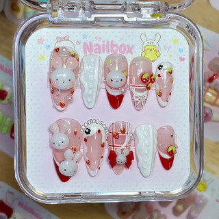 Nailbox Tết 2026 Nailbox Tone Đỏ Ngày Tết Nặn Gel Nổi Thỏ Dễ Thương Được Đổi Form Tặng Phụ Kiện Gắn Móng