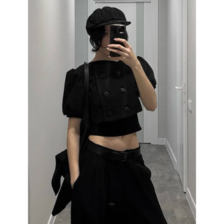 Le rouge | Sophia buttoned short coat Áo khoác dạ ngắn tay bồng hai hàng cúc retro