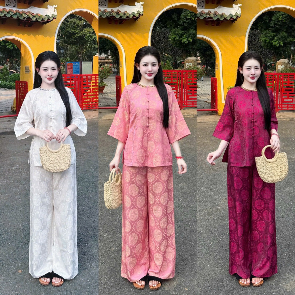 Pháp Phục Lễ Chùa Vải Tằm Thuỷ Tiên Lấp Lánh Phối Cúc Bọc