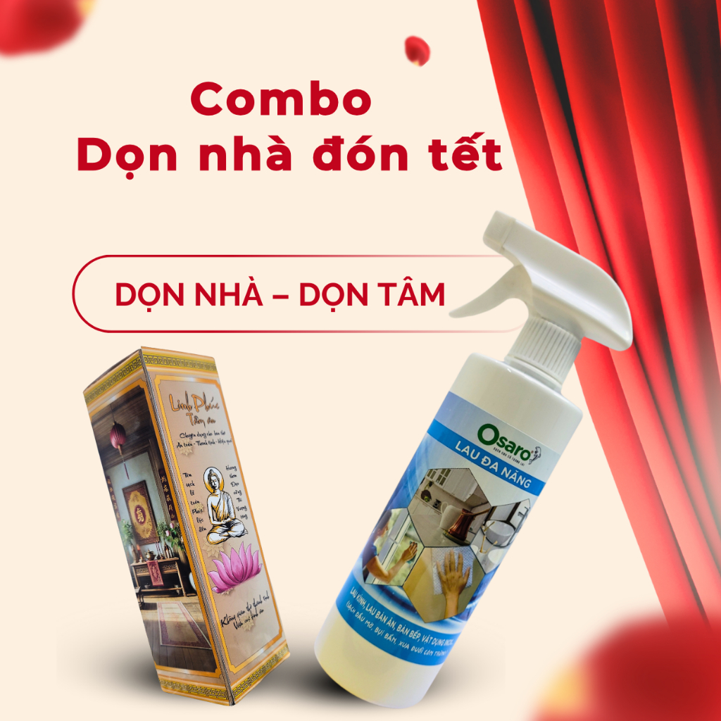 Combo Bao Sái Bàn Thờ & Lau Đa Năng OSARO - Dọn Nhà Đón Tết, Mùi Nhẹ, Dùng An Tâm | BSBT200+LDN500