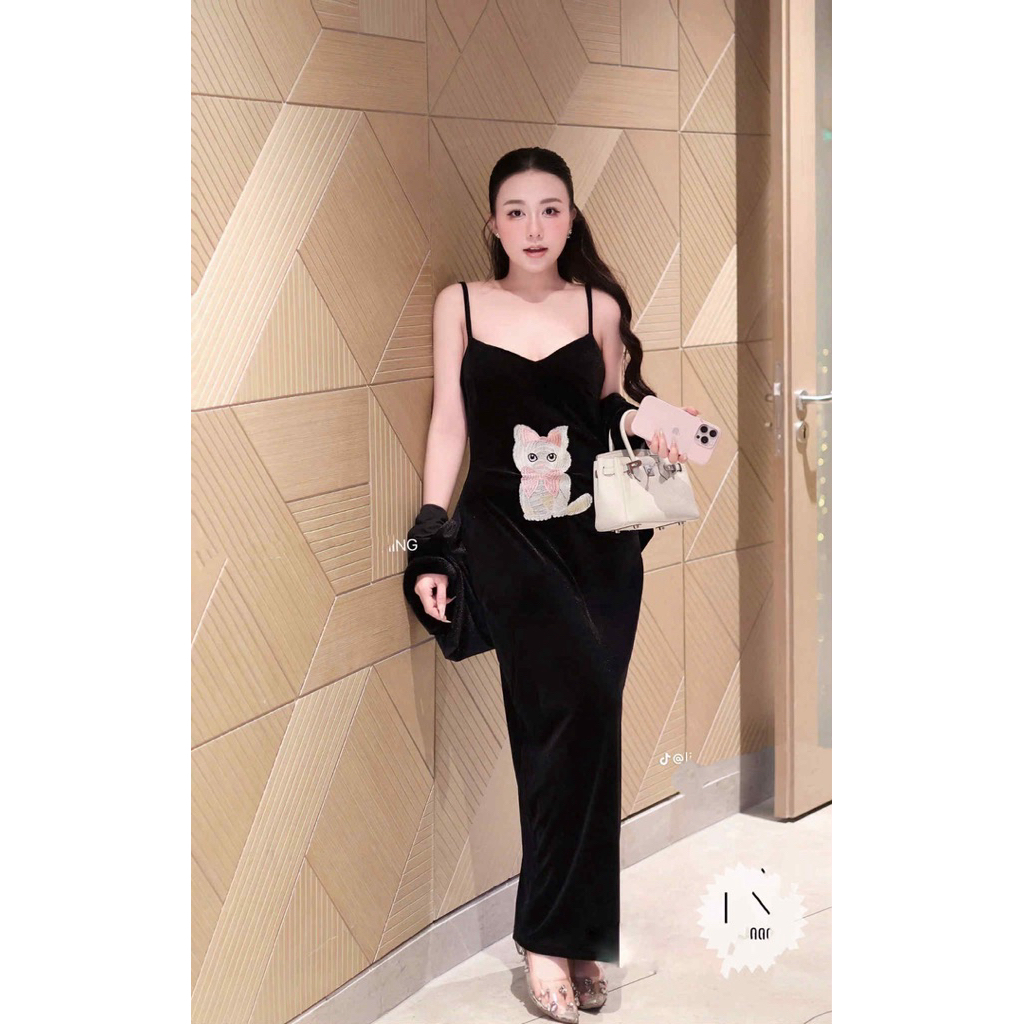 S26 • Set Đầm Body 2s Thêu Mèo Kèm Áo Khoác Sang Chảnh • NA TÍM Clothing
