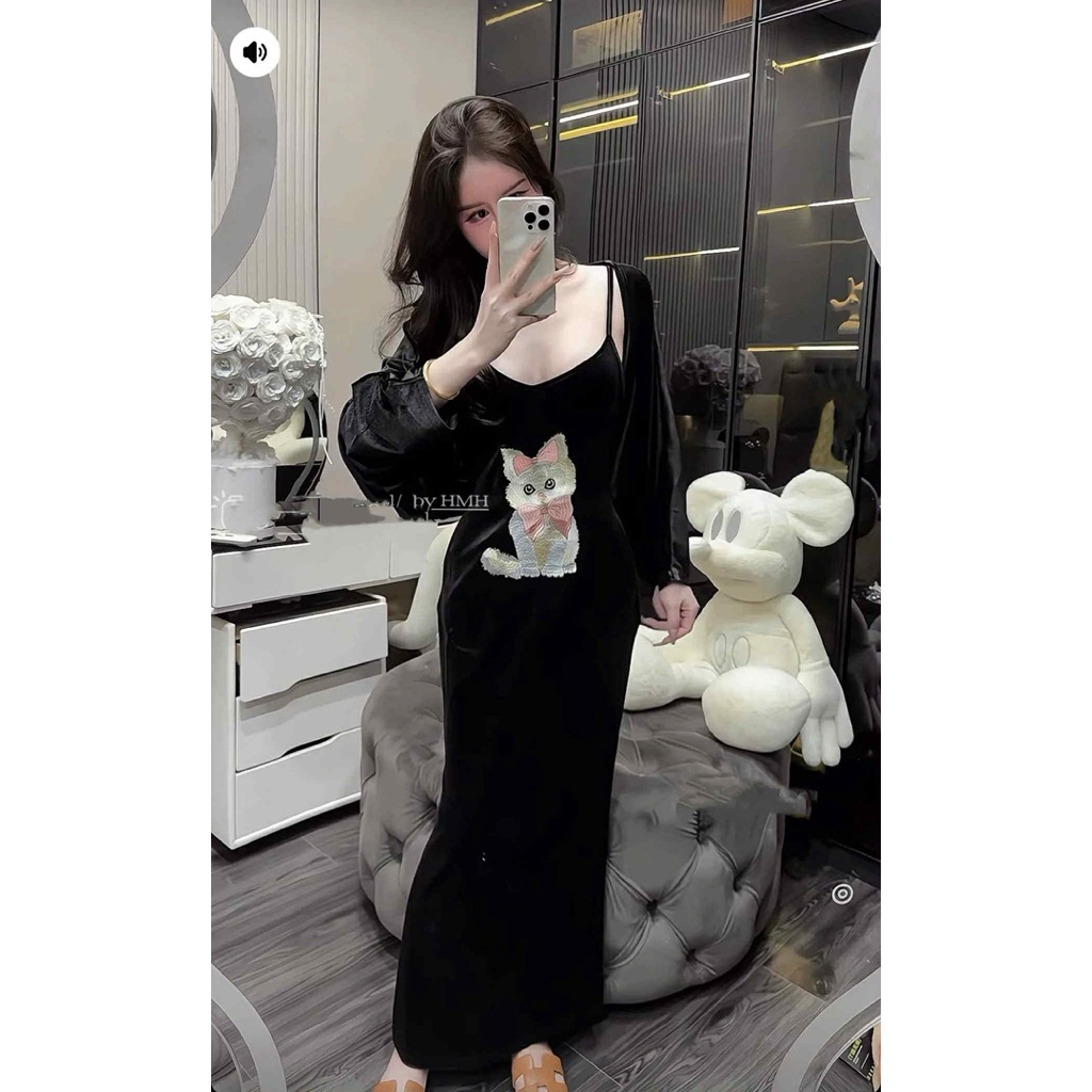 S26 • Set Đầm Body 2s Thêu Mèo Kèm Áo Khoác Sang Chảnh • NA TÍM Clothing