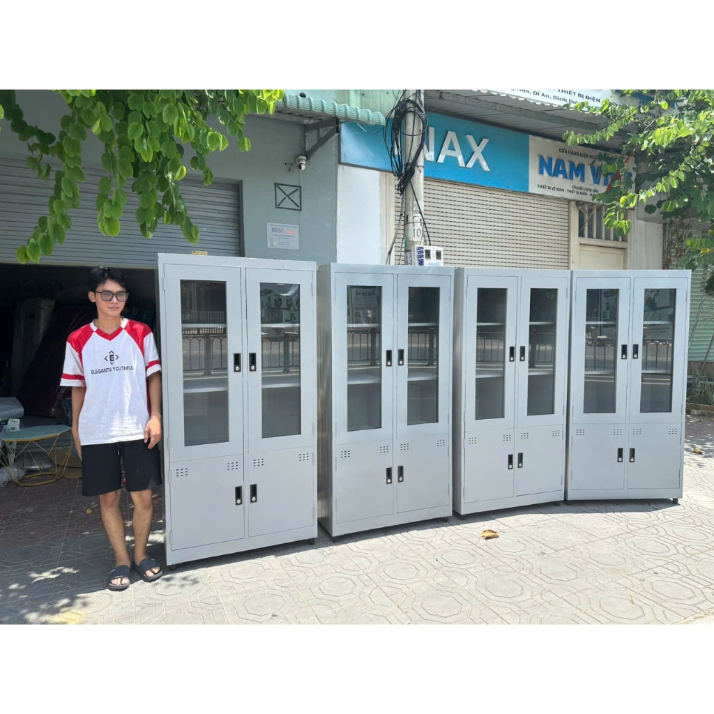 tủ hồ sơ kính màu trắng, sơn tĩnh điện cao cấp