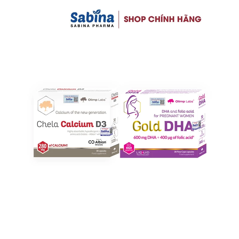 Cặp canxi Chela Calcium D3 Và Gold DHA dạng chelate Albion.Thực phẩm bảo vệ sức khỏe Cho Bà Bầu Olimp Labs 36,6g — ảnh 1