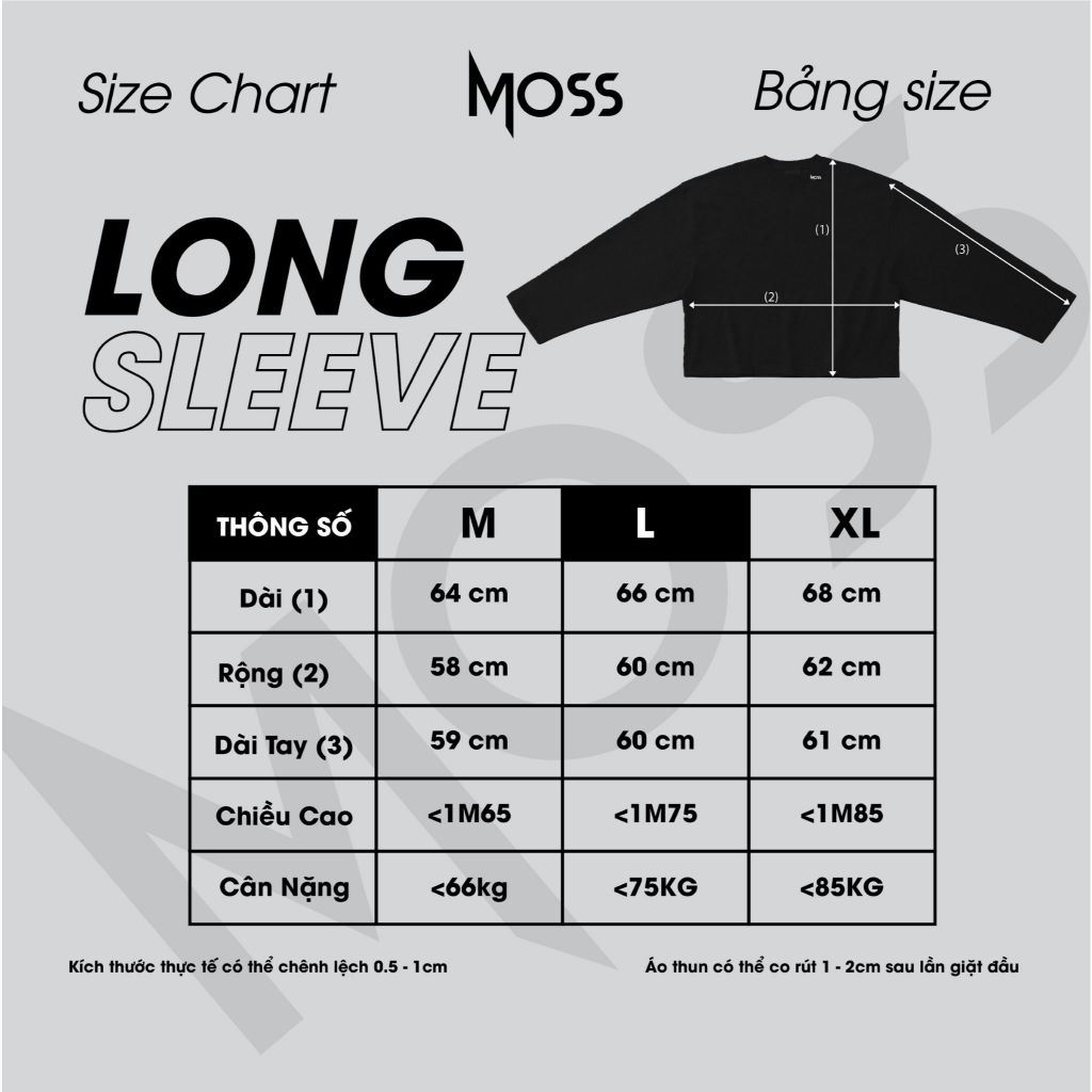 ÁO LONG SLEEVE IN LIỀN THÂN LOGO MOSS.STUDIO   (Áo Thun Tay Dài)  / FORM BOXY - TRẮNG/ ĐEN - MOSS.STU - 260GSM