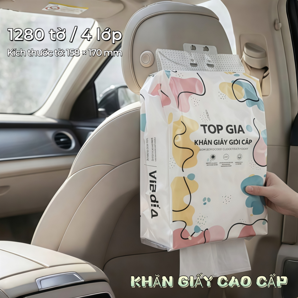 Khăn Giấy Cao Cấp Treo Tường TopGia 6 Bịch 4 Lớp 1280 Tờ Từ Bột Giấy Thiên Nhiên Mềm Mịn Siêu Dai