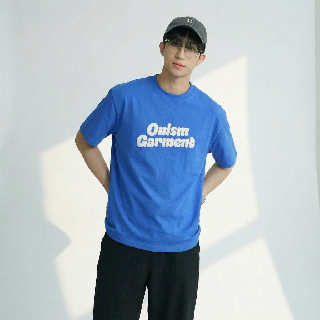 Áo thun basic Onism Stu xanh coban - unisex form rộng cotton 240gsm in ...