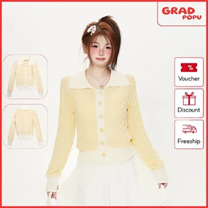 Áo khoác len nữ GRADPOPU dài tay kiểu Pháp dáng nhỏ nhắn dệt kiểu waffle ngọt ngào mềm mại AK326