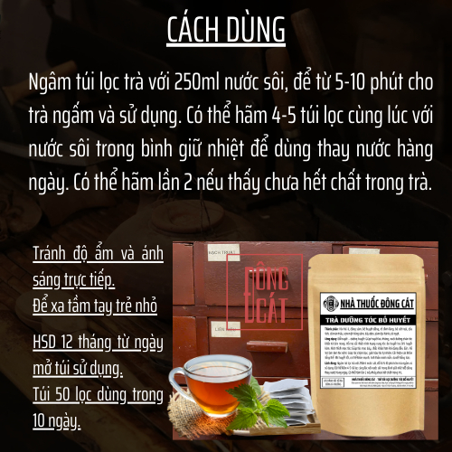 Trà túi lọc Dưỡng Tóc (Rụng tóc, bạc sớm) - Đông Cát Đường - TP hà thủ ô - bổ huyết, mọc tóc, chắc chân tóc - Túi 50 lọc