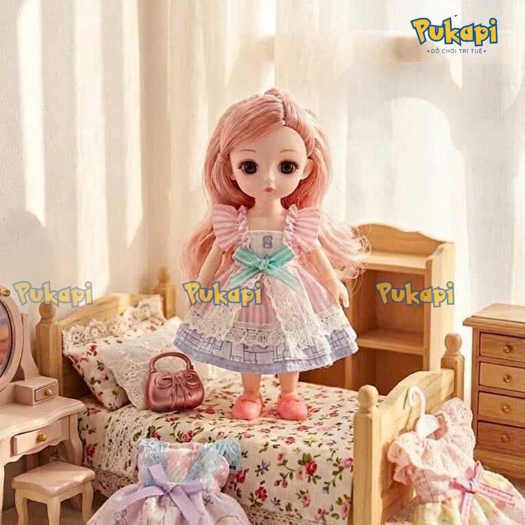 Bộ Đồ Chơi Hộp Búp Bê Công Chúa Đầm Công Chúa Khớp Linh Hoạt Công Chúa Tóc Mây - Đồ Chơi Cho Bé PUKAPI