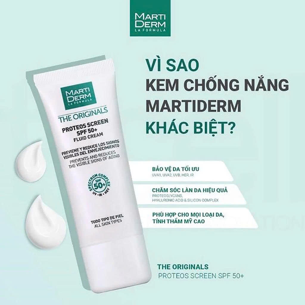 Kem Chống Nắng MartiDerm Phổ Rộng Bảo Vệ Toàn Diện 40ml The Originals Proteos Screen SPF50+ Fluid Cream