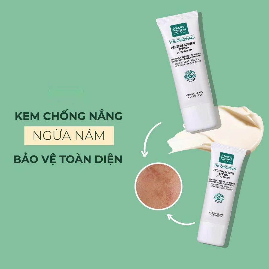 Kem Chống Nắng MartiDerm Phổ Rộng Bảo Vệ Toàn Diện 40ml The Originals Proteos Screen SPF50+ Fluid Cream