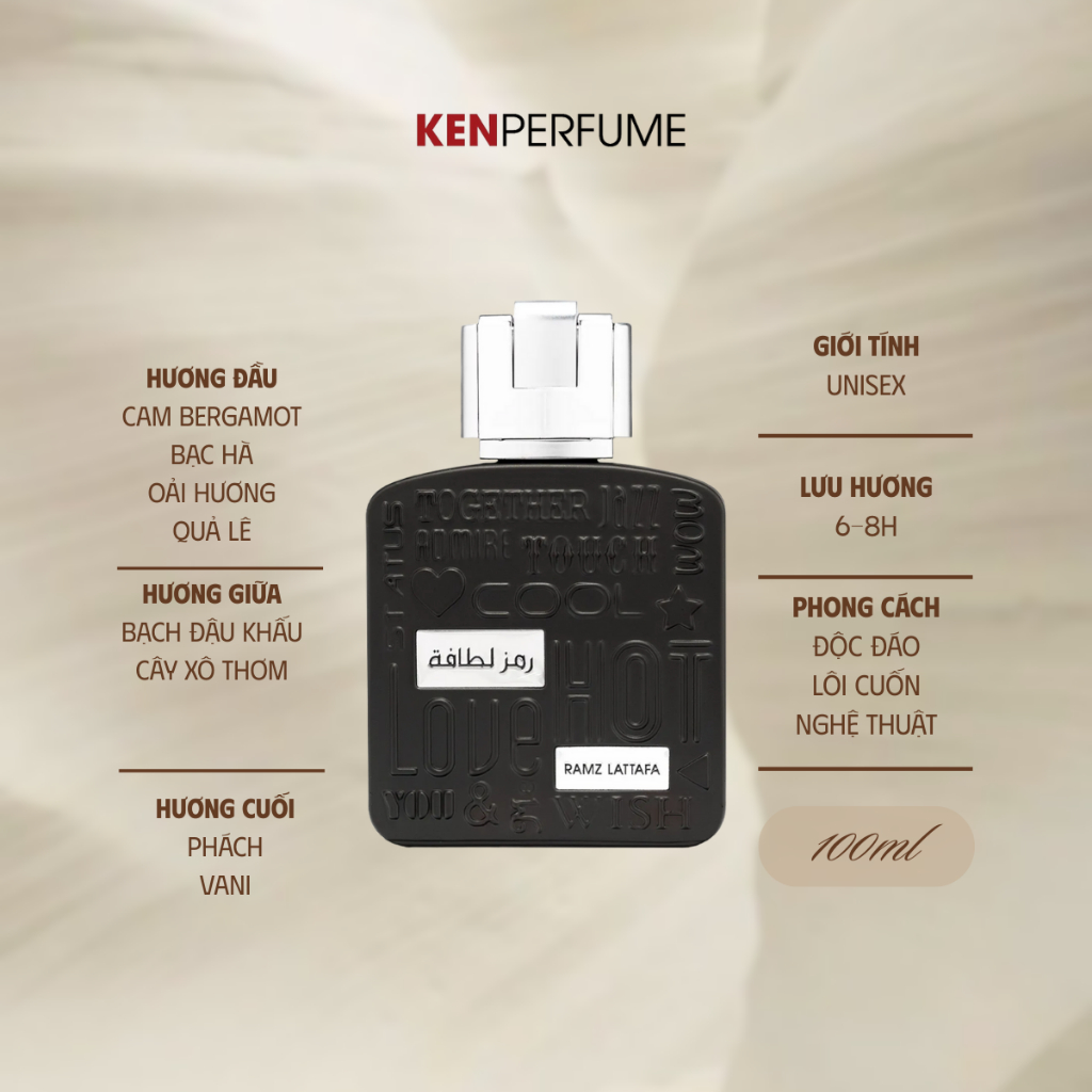 Nước hoa Fullsize 100ML Lattafa Ramz Silver EDP | Nước Hoa Unisex | Ken Perfume