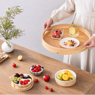 Khay tròn bằng gỗ Nhà bếp đĩa trái cây đơn giản