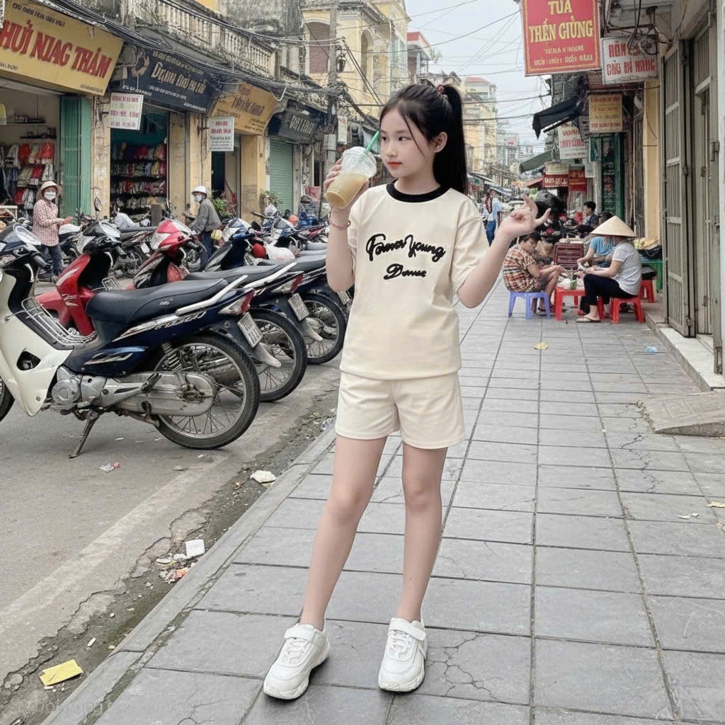 Sét đồ bộ cho bé gái quần áo cộc tay in chữ,chất vải cotton thấm hút mồ hôi co giãn thoải mái.M58