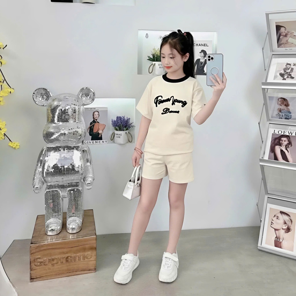 Sét đồ bộ cho bé gái quần áo cộc tay in chữ,chất vải cotton thấm hút mồ hôi co giãn thoải mái.M58