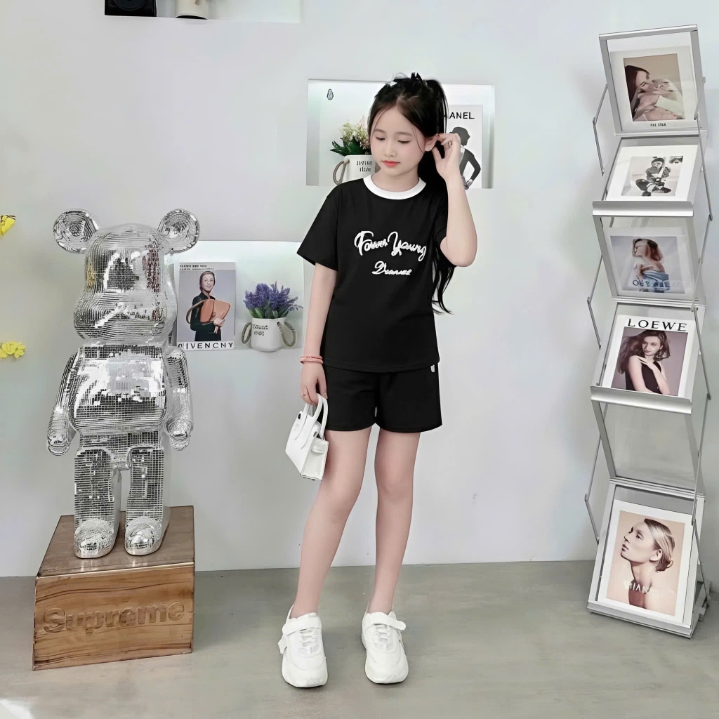 Sét đồ bộ cho bé gái quần áo cộc tay in chữ,chất vải cotton thấm hút mồ hôi co giãn thoải mái.M58