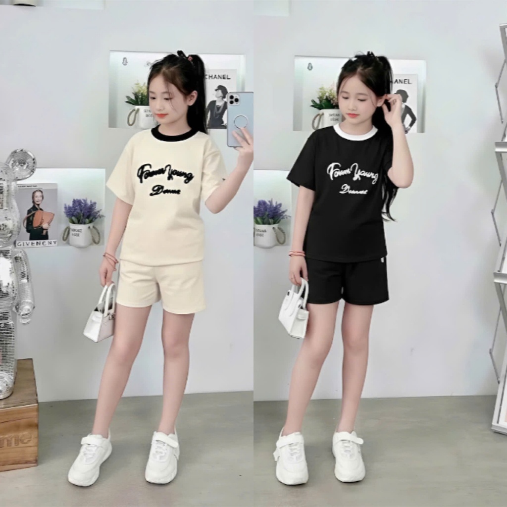 Sét đồ bộ cho bé gái quần áo cộc tay in chữ,chất vải cotton thấm hút mồ hôi co giãn thoải mái.M58