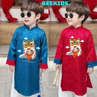 Sét Áo Dài Cách Tân Cho Bé Trai In Lân, Áo Dài Tết Chất Vải 2 Da Cao Cấp Mặc Tết Có size Đến 40kg DA10 - BEEKIDS