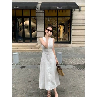 𝗦𝘂𝗻 𝗗𝗿𝗲𝘀𝘀 - | LY LINEN | - Đầm Linen thắt nơ sau nút bọc cộc tay