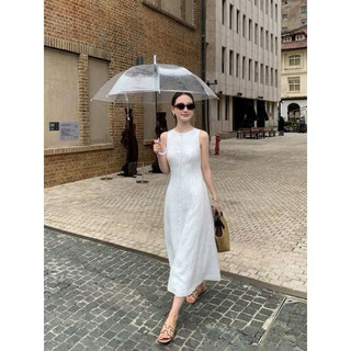 𝗦𝘂𝗻 𝗗𝗿𝗲𝘀𝘀 - | LY LINEN | - Đầm Linen thắt nơ sau nút bọc cộc tay