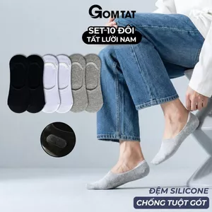 Combo 10 đôi tất nam mang giày lười GOMTAT, vớ mùa hè có đệm chống tuột gót - TAT-LUOI-02